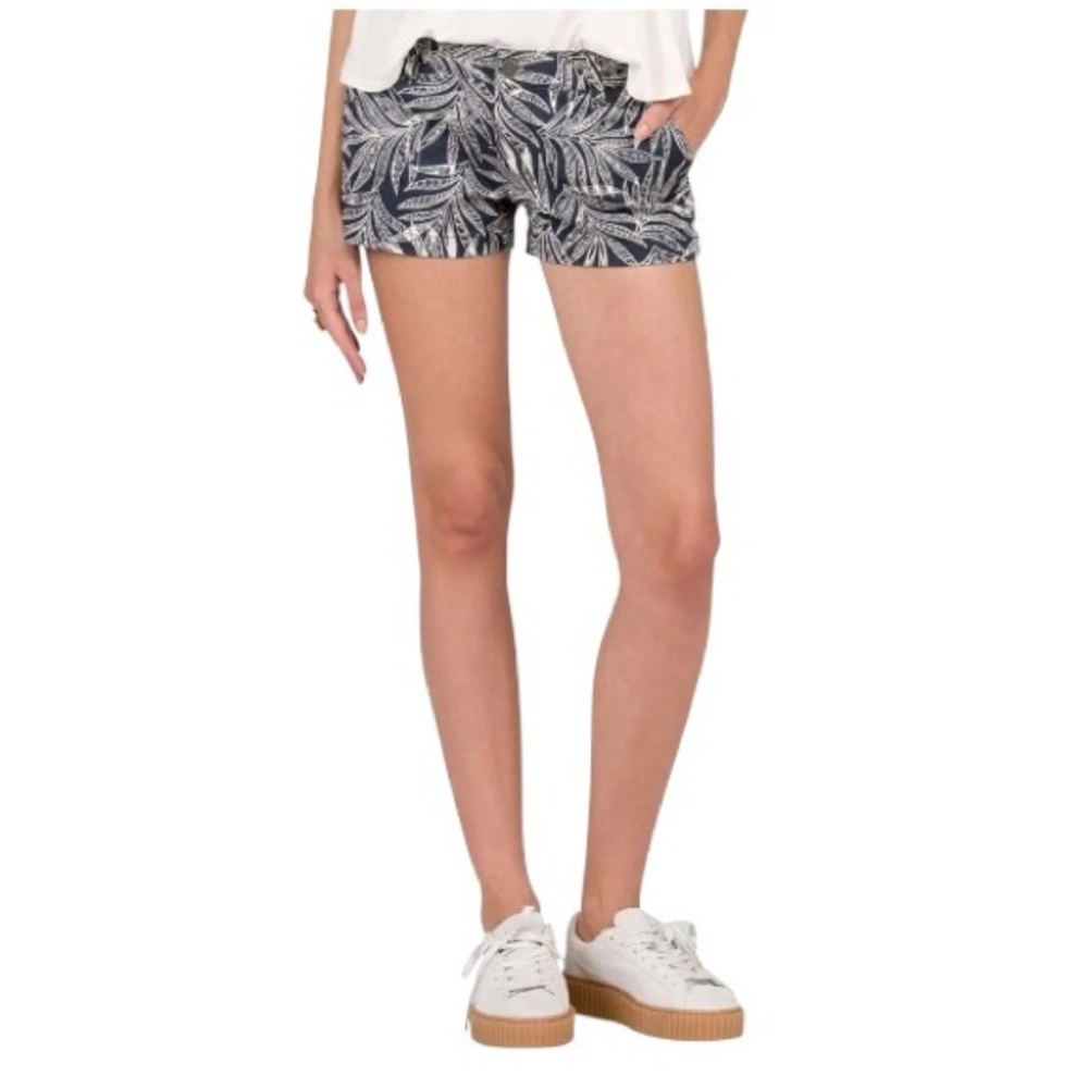 Volcom Frochickie Cotton Blend Navy Ivory Tropical Print Casual Shorts 3=S=26